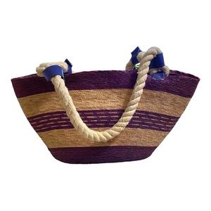 Straw Beach Tote with Robe Handles